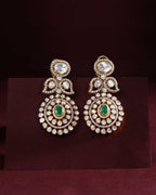 Empress Leaf-Motif Polki Style Silver Drop Earrings by Tavya Jewellery - close-up detail
