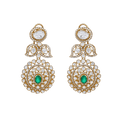 Empress Leaf-Motif Polki Style Silver Drop Earrings by Tavya Jewellery - front view