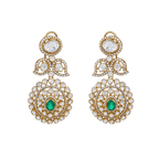 Empress Leaf-Motif Polki Style Silver Drop Earrings by Tavya Jewellery - front view