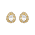 Majestic Pear-Cut Polki style pear-shaped studs in gold-plated 92.5 silver with clear cubic zirconia and pavé-set accents.