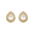 Majestic Pear-Cut Polki style pear-shaped studs in gold-plated 92.5 silver with clear cubic zirconia and pavé-set accents.