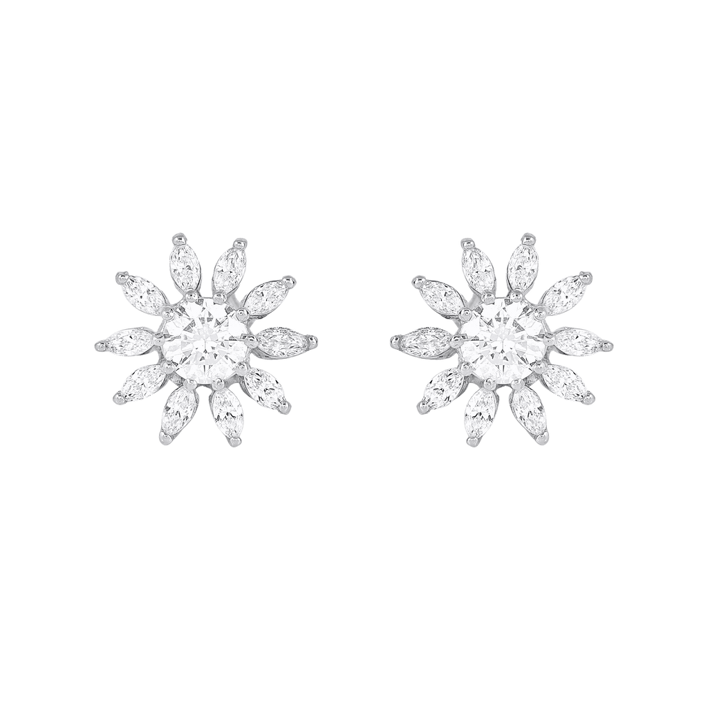 Stellar Sunburst CZ Stud Earrings in Silver by Tavya Jewellery - front view