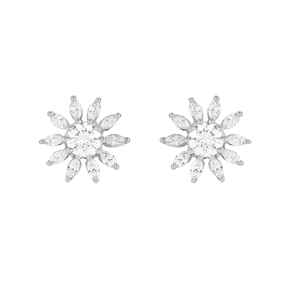 Stellar Sunburst CZ Stud Earrings in Silver by Tavya Jewellery - front view