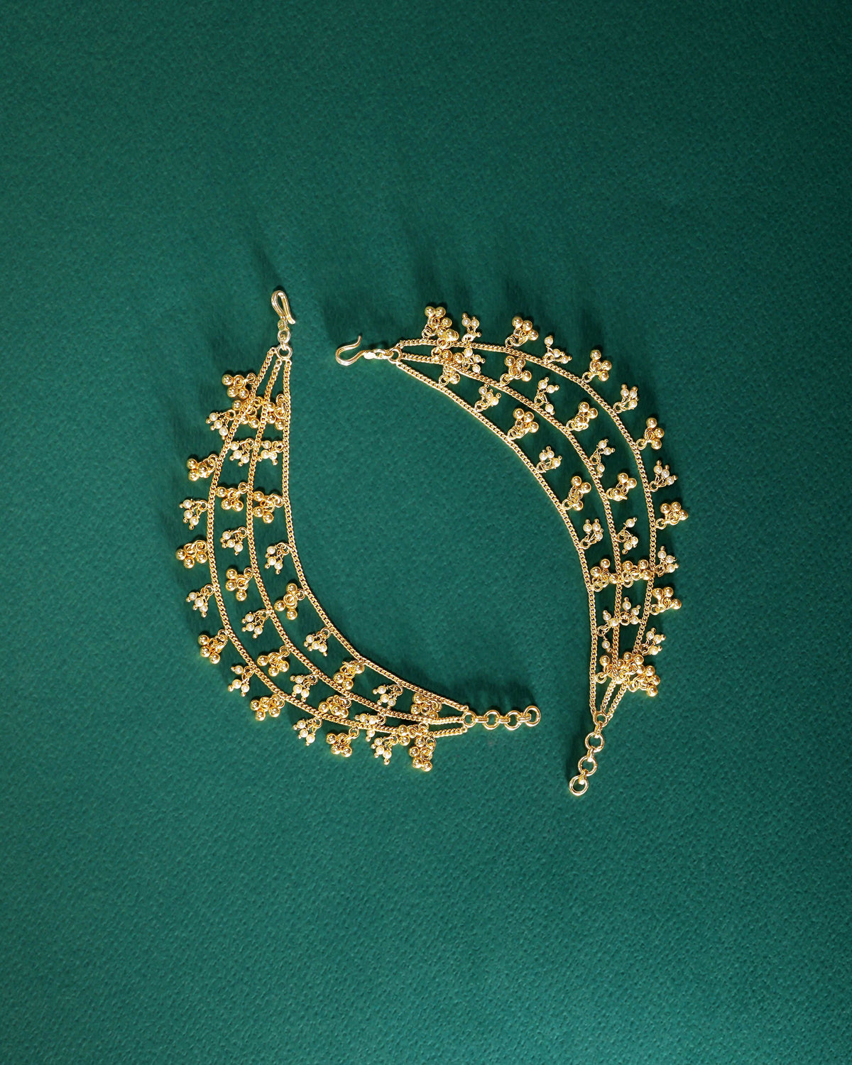 Silver 3-Layer Gold Plated Ear Chains by Tavya Jewellery - close-up detail