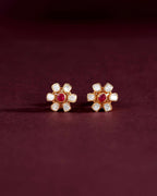Floral Polki-Style Silver Studs by Tavya Jewellery - close-up detail