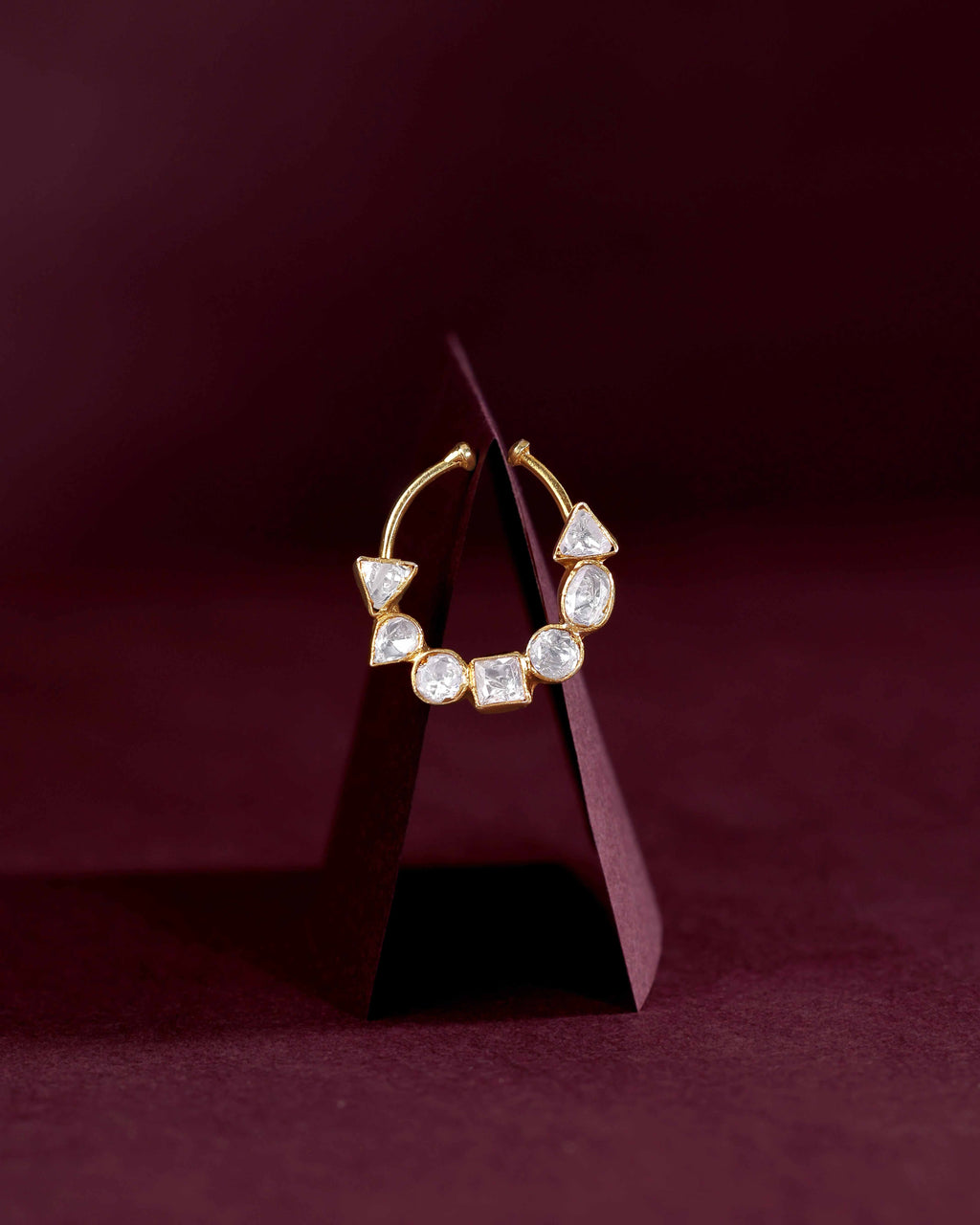 Silver Polki-Style CZ Nose Ring by Tavya Jewellery - close-up detail