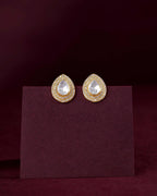 Majestic Pear-Cut Polki Style 92.5 Silver Studs by Tavya Jewellery - close-up detail