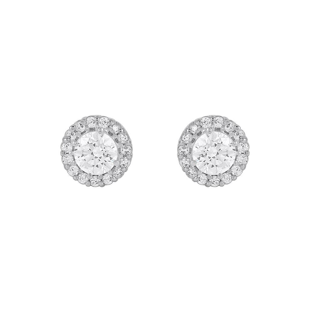 Timeless Brilliance CZ Halo Studs in Silver by Tavya Jewellery - front view
