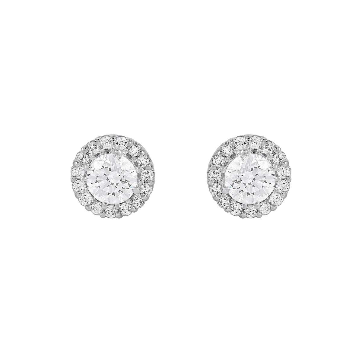 Timeless Brilliance CZ Halo Studs in Silver by Tavya Jewellery - front view