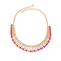 Radiant Flora pink stone choker set in gold tone with pear-cut pink stones and clear CZ accents in a leaf pattern design.