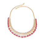 Radiant Flora pink stone choker set in gold tone with pear-cut pink stones and clear CZ accents in a leaf pattern design.