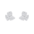 Celestial Trio Multi-Cut CZ Studs featuring silver earrings with heart, pear, and oval shaped cubic zirconia clusters in a geometric design.