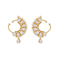 Aurora Bezel-Set CZ Silver Nose Pin featuring gold-tone metal, pear-cut and round clear CZ stones, and pearl accents.