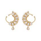 Aurora Bezel-Set CZ Silver Nose Pin featuring gold-tone metal, pear-cut and round clear CZ stones, and pearl accents.