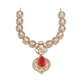 Pink Ruby Stone Pear Necklace featuring a vibrant red teardrop gemstone with clear oval stones set in gold-plated silver