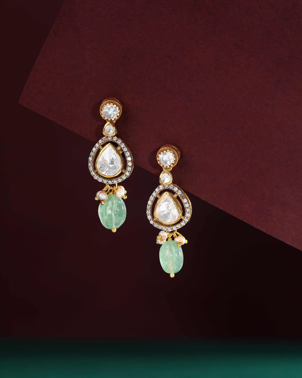 Empress Pear-Cut 92.5 Silver Drop Earrings by Tavya Jewellery - close-up detail