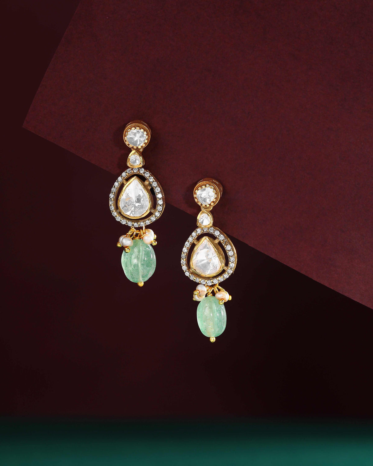 Empress Pear-Cut 92.5 Silver Drop Earrings by Tavya Jewellery - close-up detail