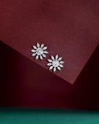 Stellar Sunburst CZ Stud Earrings in Silver by Tavya Jewellery - close-up detail