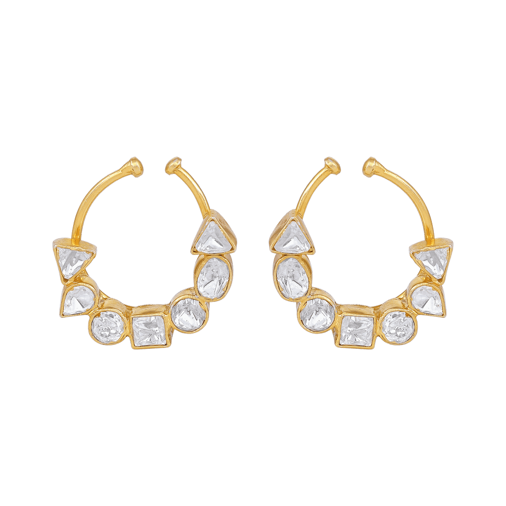 Silver Polki-Style CZ Nose Ring by Tavya Jewellery - front view