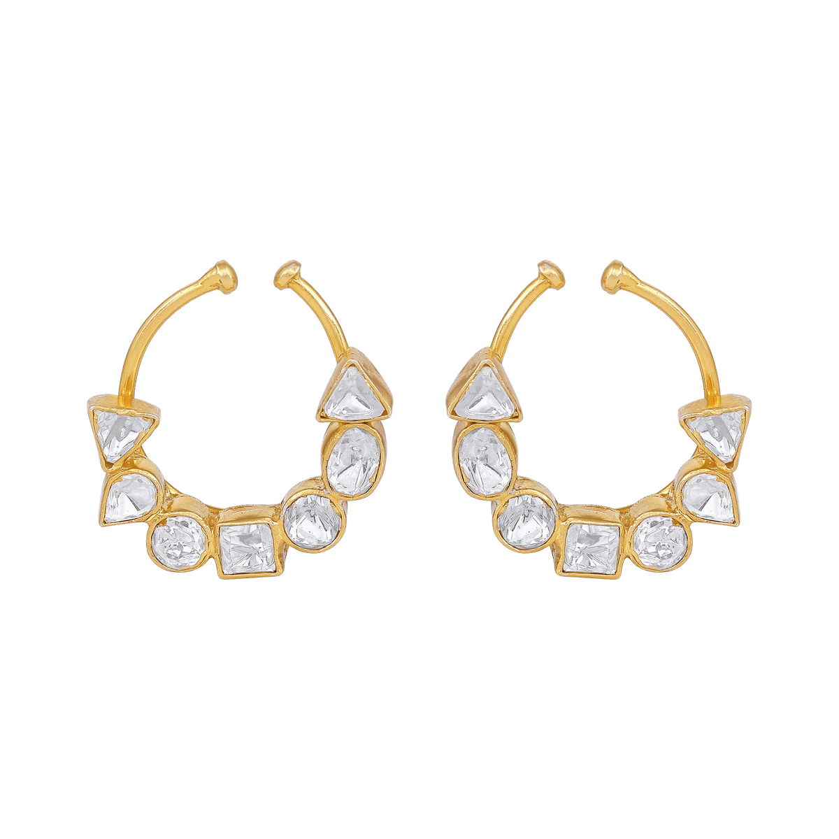 Silver Polki-Style CZ Nose Ring by Tavya Jewellery - front view