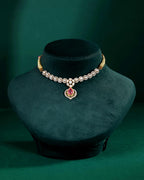 Pink Ruby Stone Pear Necklace in 92.5 Silver by Tavya Jewellery - close-up detail