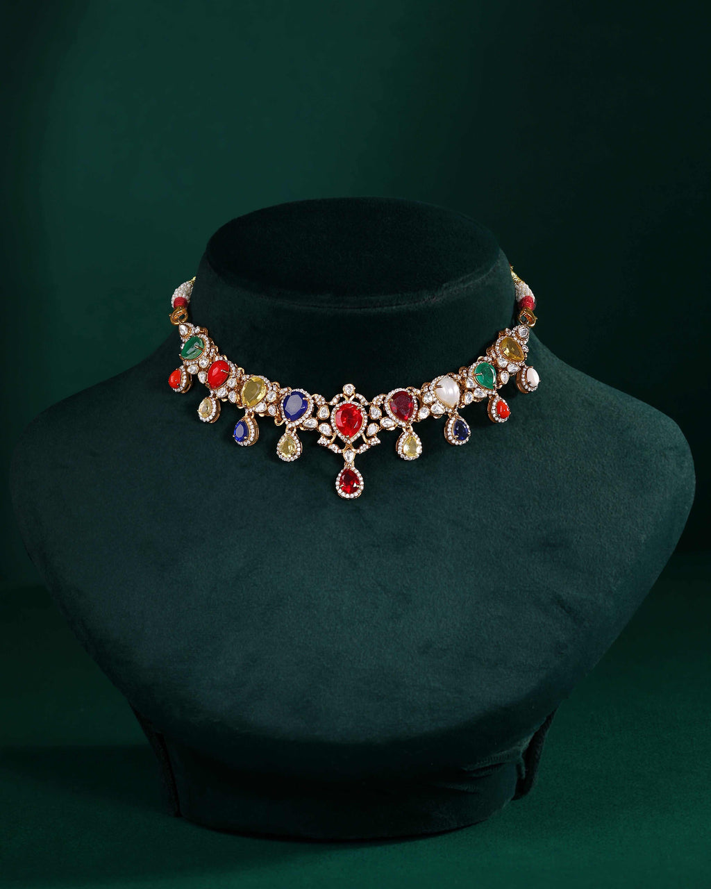 Silver Short Necklace with CZ & Pearl Accents by Tavya Jewellery - side view