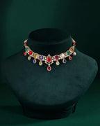 Silver Short Necklace with CZ & Pearl Accents by Tavya Jewellery - side view
