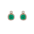 Regal Green Stone gold-finish stud earrings with cushion-cut green center and halo of clear cubic zirconia gemstones