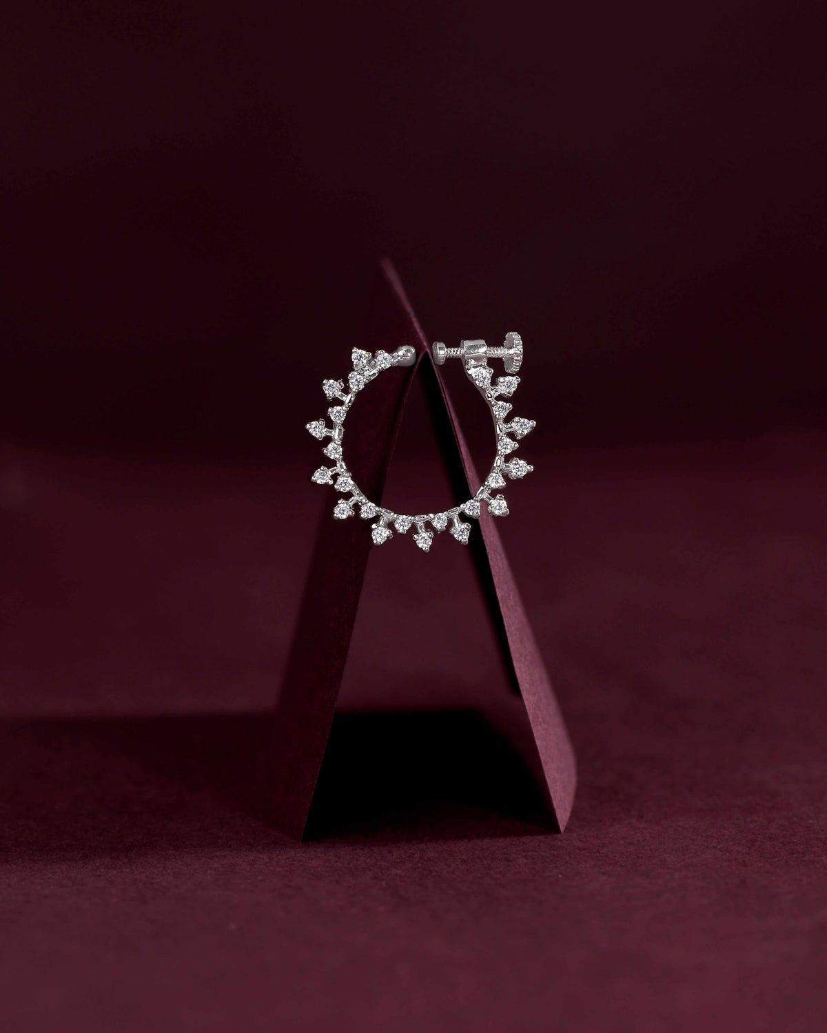 Stellar Halo CZ Adjustable Nose Ring in 92.5 Silver by Tavya Jewellery - close-up detail