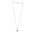 Deep Blue Heart Halo Silver Necklace featuring a silver chain with a heart-shaped blue center stone surrounded by clear halo stones.