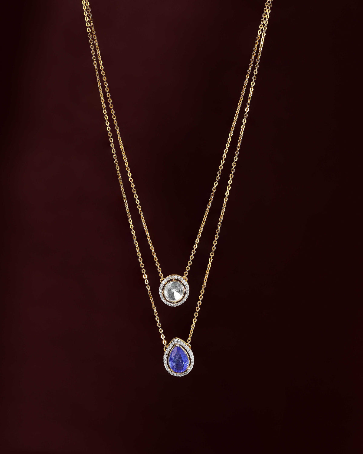 Halo Double-Layered Necklace in Silver by Tavya Jewellery - close-up detail