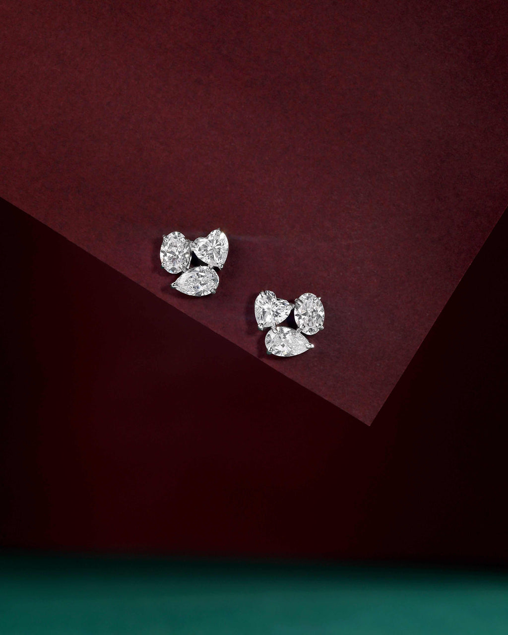 Celestial Trio Multi-Cut CZ Studs in Silver by Tavya Jewellery - close-up detail