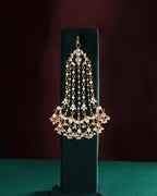 Mughal-Style Silver Passa with CZ & Pearl Droplets by Tavya Jewellery - close-up detail