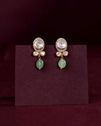 Polki-Style Silver CZ Halo Earrings with Green Droplets by Tavya Jewellery - close-up detail