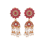 Silver Jhumkas With Floral Pattern by Tavya Jewellery - front view