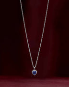Deep Blue Heart Halo Silver Necklace by Tavya Jewellery - close-up detail