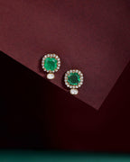 Regal Green Stone CZ Halo Studs in Silver by Tavya Jewellery - close-up detail