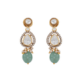 Empress Pear-Cut 92.5 silver drop earrings with pear-cut clear stones, pavé accents, seed pearls, and translucent green bead drops