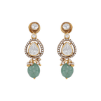 Empress Pear-Cut 92.5 silver drop earrings with pear-cut clear stones, pavé accents, seed pearls, and translucent green bead drops