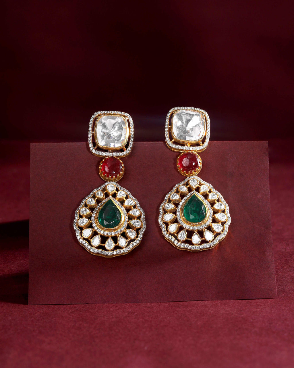 Floral Leaf Motif 92.5 Silver Dangler Earrings by Tavya Jewellery - close-up detail