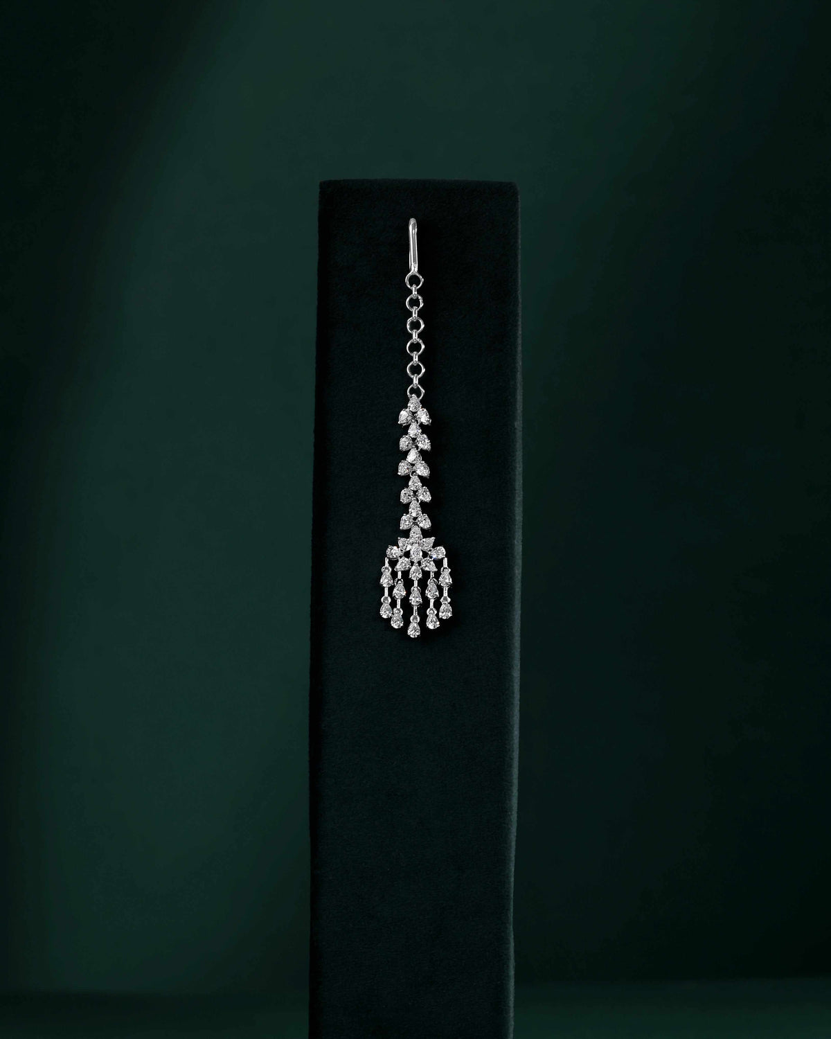 Silver CZ Maang Tikka by Tavya Jewellery - close-up detail