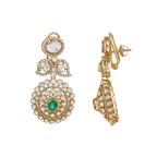 Empress Leaf-Motif Polki Style Silver Drop Earrings by Tavya Jewellery - full view