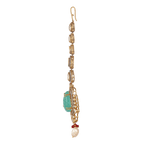Silver Polki Maang Tikka with Pear-Cut Green Stone by Tavya Jewellery - full view