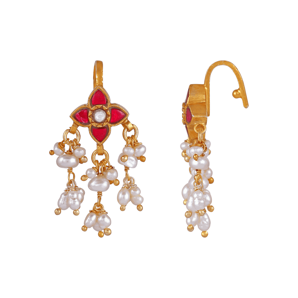 Silver Floral Bugadi Earrings by Tavya Jewellery - full view