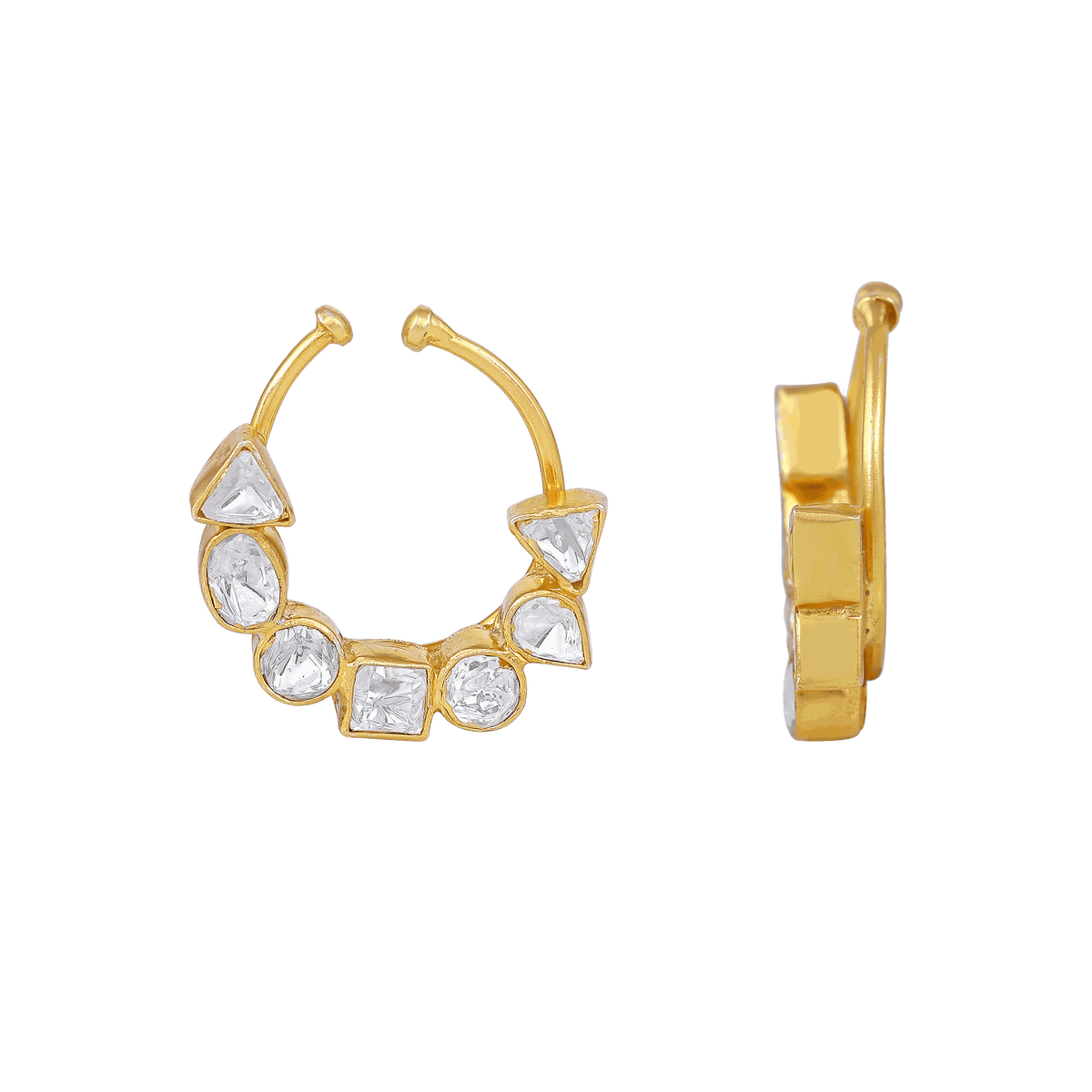 Silver Polki-Style CZ Nose Ring by Tavya Jewellery - full view