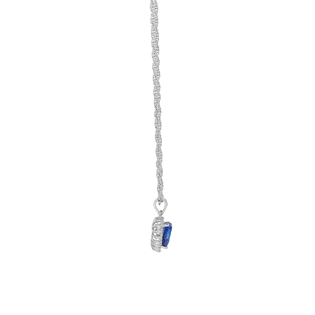 Deep Blue Heart Halo Silver Necklace by Tavya Jewellery - full view
