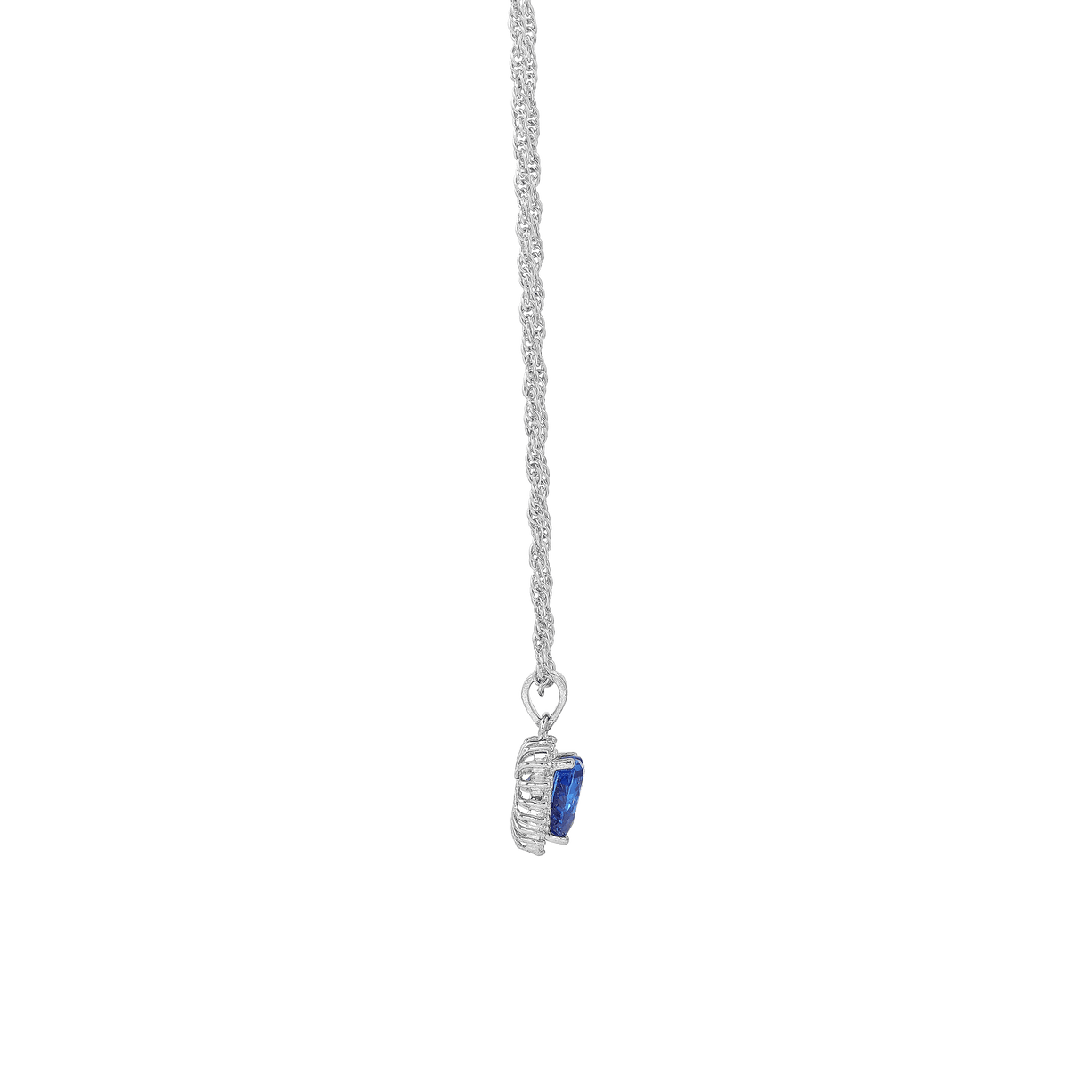 Deep Blue Heart Halo Silver Necklace by Tavya Jewellery - full view