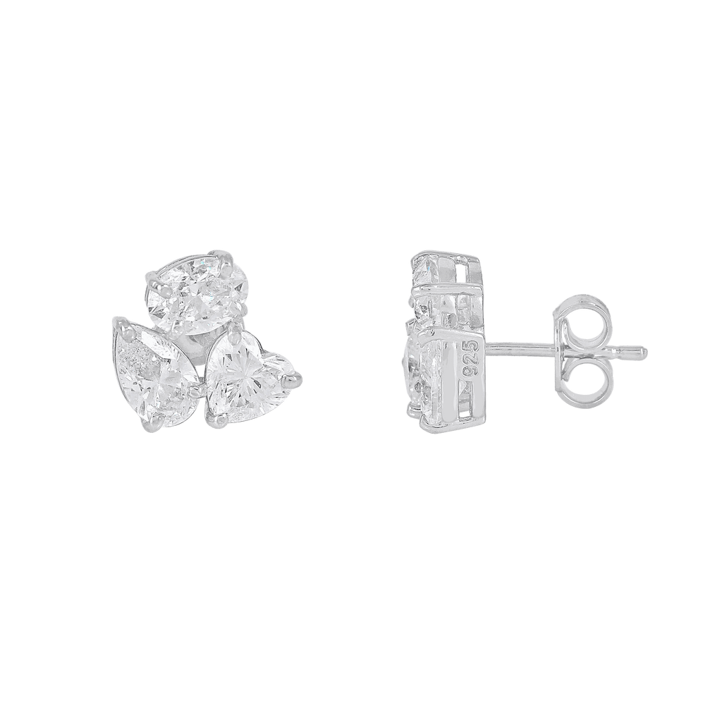 Celestial Trio Multi-Cut CZ Studs in Silver by Tavya Jewellery - full view
