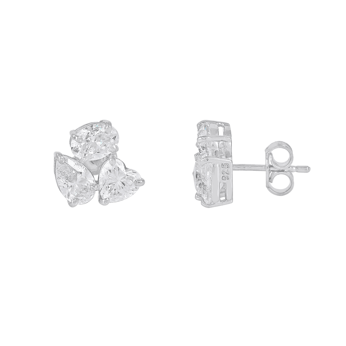 Celestial Trio Multi-Cut CZ Studs in Silver by Tavya Jewellery - full view