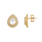Majestic Pear-Cut Polki Style 92.5 Silver Studs by Tavya Jewellery - side view
